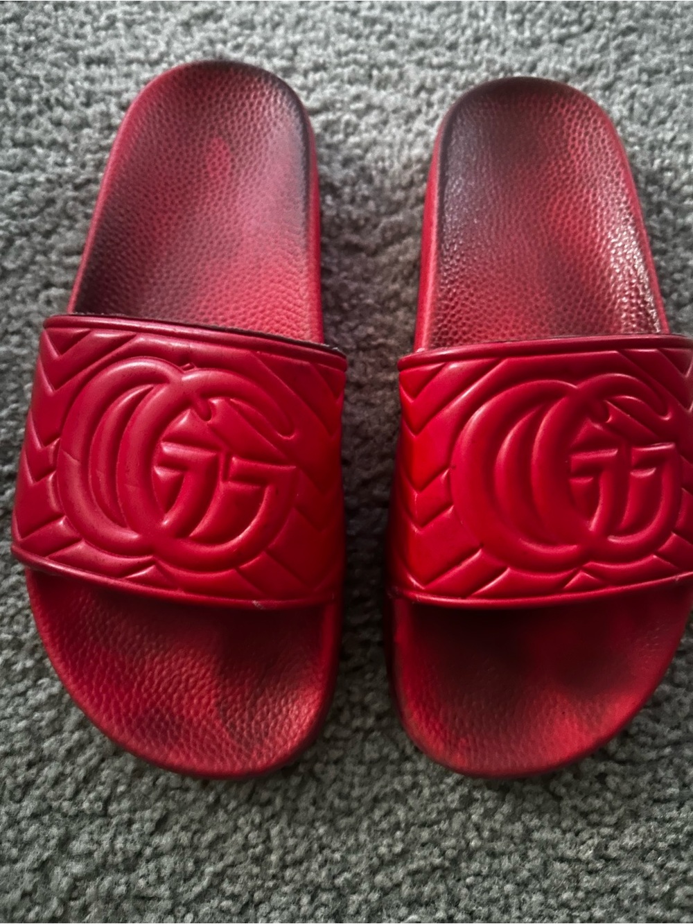 Red Embossed Logo Slide Sandals - Picture 3 of 13